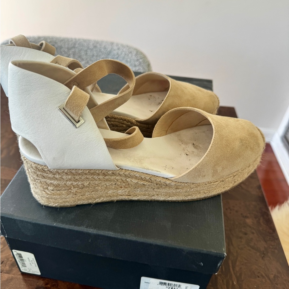 Rag & Bone Tan and White Espadrille Wedges with Ankle Strap size 10